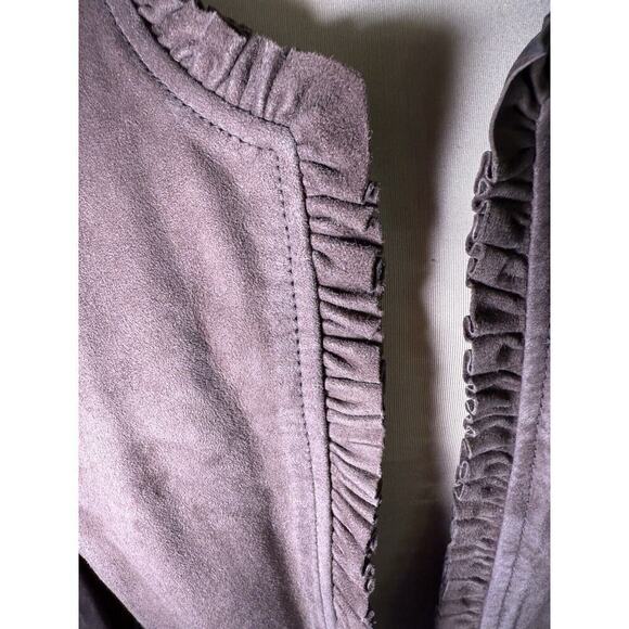 INC SZ M Womens Genuine Suede Crop Jacket Ruffle Bell Flared Sleeve Boho Western - Picture 5 of 12